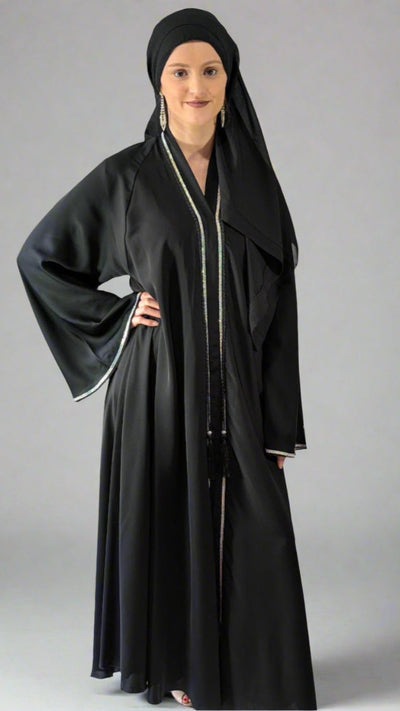 Embellished Frock Abaya With Plait Lace