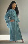 Turquoise Net Embellished Abaya 3 Piece with Zebra Embellishments Over Coat and Belt
