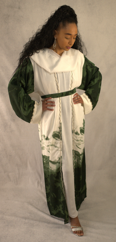 3-Piece Watercolor Khaleej Abaya Set with Belt