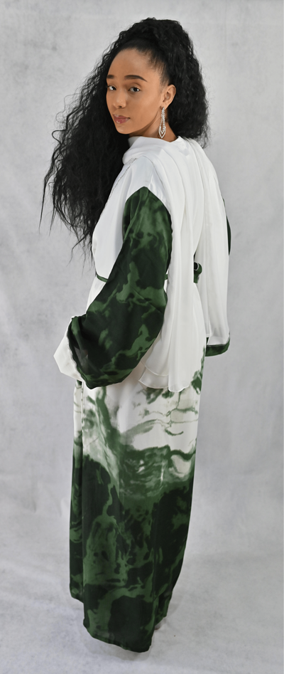 3-Piece Watercolor Khaleej Abaya Set with Belt