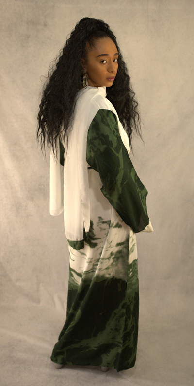 3-Piece Watercolor Khaleej Abaya Set with Belt