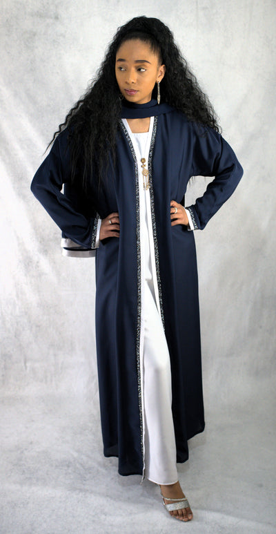 Luxury Duo Colour Embellished Dubai Abaya Set with Badge