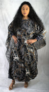 Wild Elegance: Duo-Color Animal Print Abaya with Grey Slip Dress