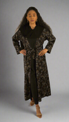 Stunning Gold & Grey Feather Print Abaya with Belt – Elegant 3-Piece Turkish Material Open Abaya