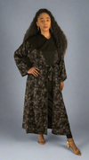 Stunning Gold & Grey Feather Print Abaya with Belt – Elegant 3-Piece Turkish Material Open Abaya