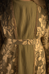 Luxury 3 Piece Embellished Abaya with Pattern Net Over Coat and Belt