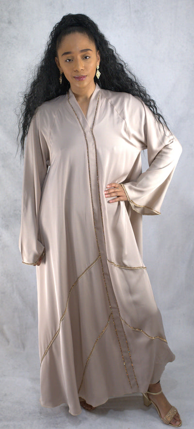 Luxury Flowy Style Dubai Abaya with Gold Embellishment - 2 Piece Set