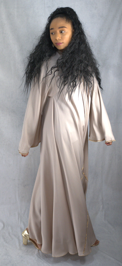 Luxury Flowy Style Dubai Abaya with Gold Embellishment - 2 Piece Set