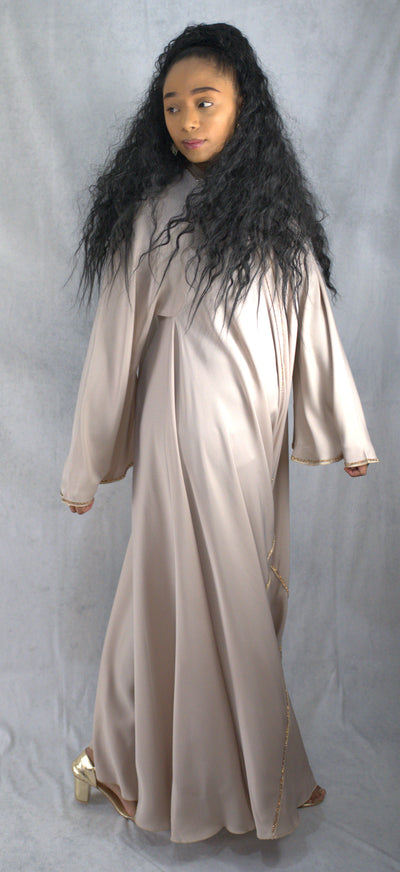 Luxury Flowy Style Dubai Abaya with Gold Embellishment - 2 Piece Set