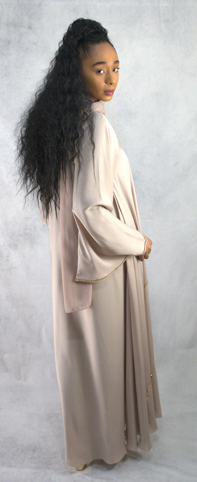 Luxury Flowy Style Dubai Abaya with Gold Embellishment - 2 Piece Set