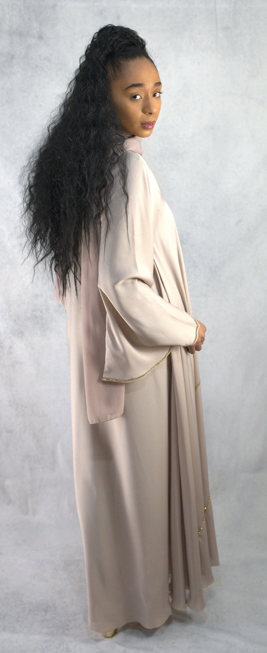 Luxury Flowy Style Dubai Abaya with Gold Embellishment - 2 Piece Set