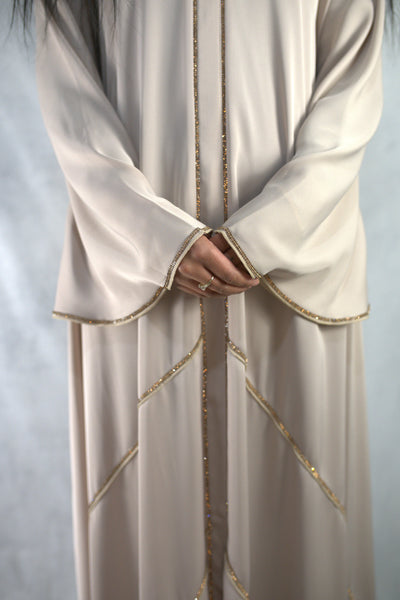 Luxury Flowy Style Dubai Abaya with Gold Embellishment - 2 Piece Set