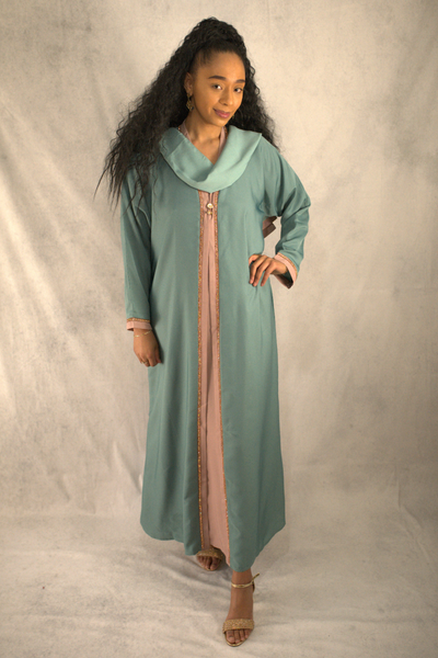 Luxury Duo Colour Embellished Dubai Abaya Set with Badge