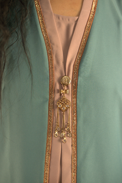 Luxury Duo Colour Embellished Dubai Abaya Set with Badge