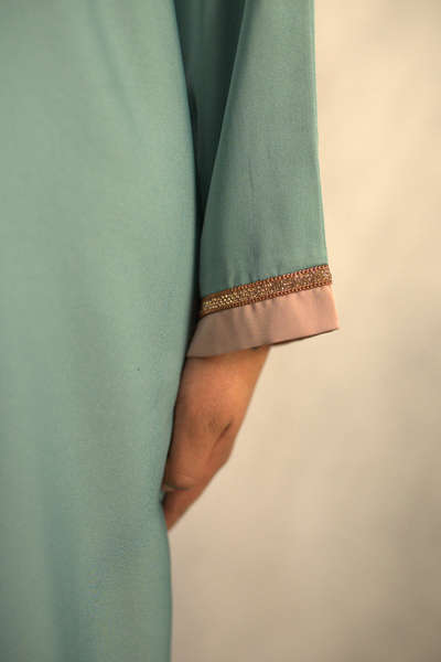 Luxury Duo Colour Embellished Dubai Abaya Set with Badge