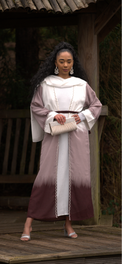 3-Piece Watercolor Khaleej Abaya Set with Belt