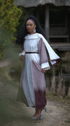 3-Piece Watercolor Khaleej Abaya Set with Belt