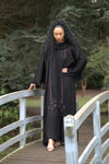Elegant Korean Style Abaya With Rose Gold & Metallic Blue Embellishment