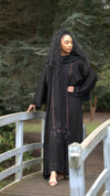 Elegant Korean Style Abaya With Rose Gold & Metallic Blue Embellishment