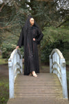 Elegant Korean Style Abaya With Rose Gold & Metallic Blue Embellishment