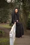 Elegant Korean Style Abaya With Rose Gold & Metallic Blue Embellishment