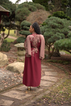 Floral Embroidered 3-Piece Abaya Set with Belt & Badge