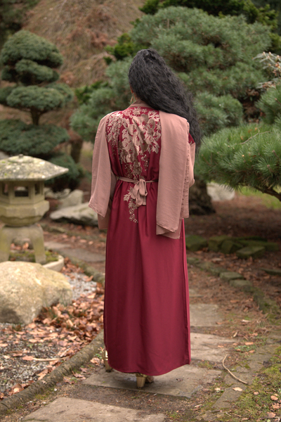 Floral Embroidered 3-Piece Abaya Set with Belt & Badge