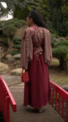Floral Embroidered 3-Piece Abaya Set with Belt & Badge