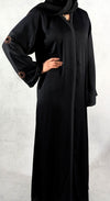 Stunning Dubai Handcrafted Abaya with Floral Rose Gold and Black Beaded Design