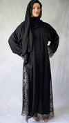 Stunning Black Open Abaya with Embroidered Lace