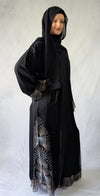 Stunning Black Open Abaya with Embroidered Lace