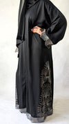 Stunning Black Open Abaya with Embroidered Lace