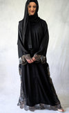 Stunning Black Open Abaya with Embroidered Lace
