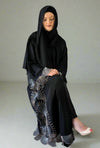 Stunning Black Open Abaya with Embroidered Lace