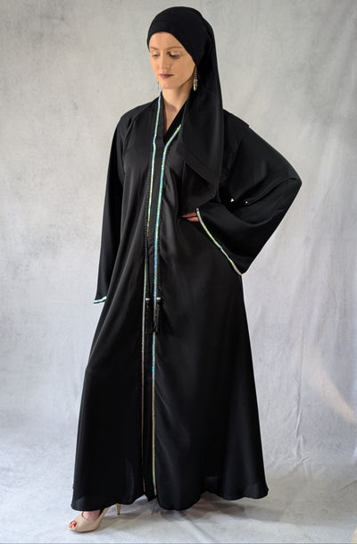 Embellished Frock Abaya With Plait Lace