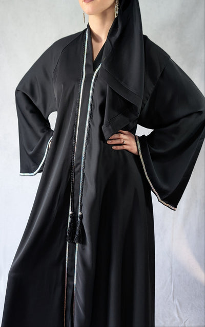 Embellished Frock Abaya With Plait Lace