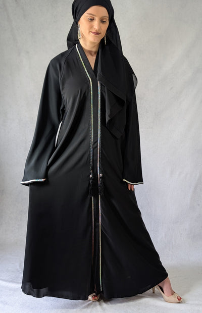 Embellished Frock Abaya With Plait Lace