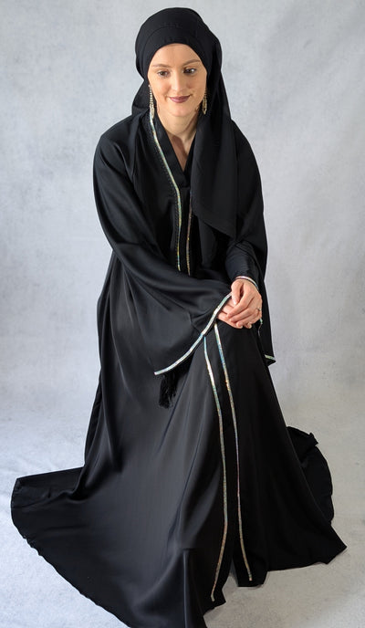 Embellished Frock Abaya With Plait Lace