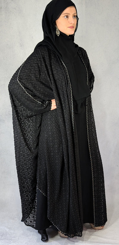 Elegant Textured Khaleeji Batwing Abaya - 3 Piece Set