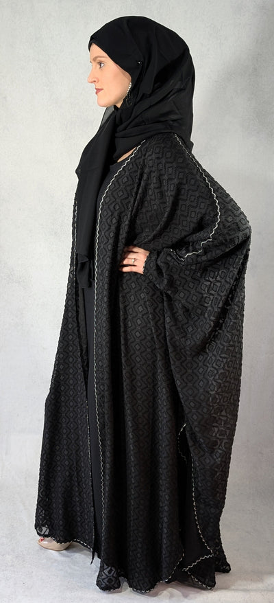 Elegant Textured Khaleeji Batwing Abaya - 3 Piece Set
