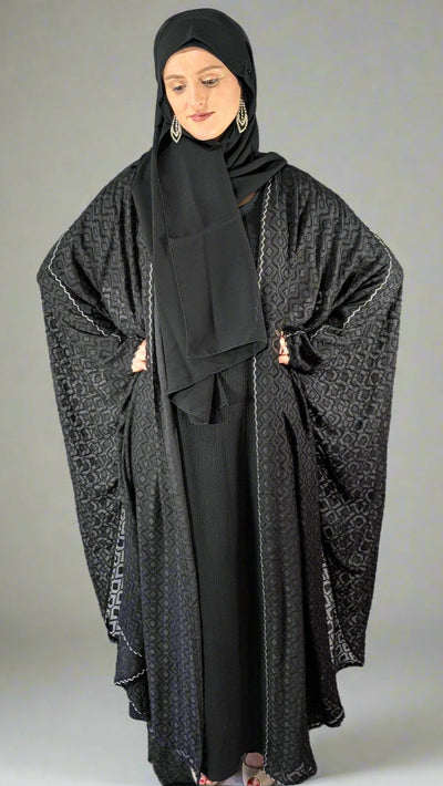 Elegant Textured Khaleeji Batwing Abaya - 3 Piece Set