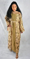Luxury 3 Piece Embellished Abaya with Pattern Net Over Coat and Belt